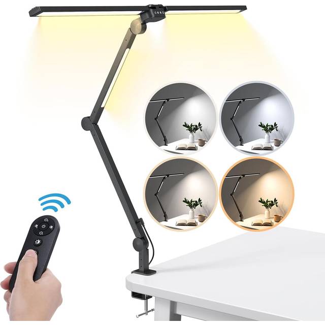 272LEDs Dimmable Desk Lamp with Clamp Double Swing Arm Architect Table Lights 4 Colors Temperature EU Plug black