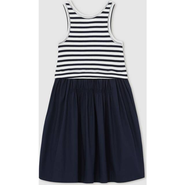 Reiss Kids' Wren Sleeveless Layered Cotton Midi Dress, Navy