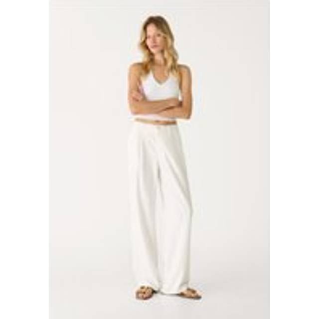 Stradivarius Straight fit linen blend trousers Ecru 14
