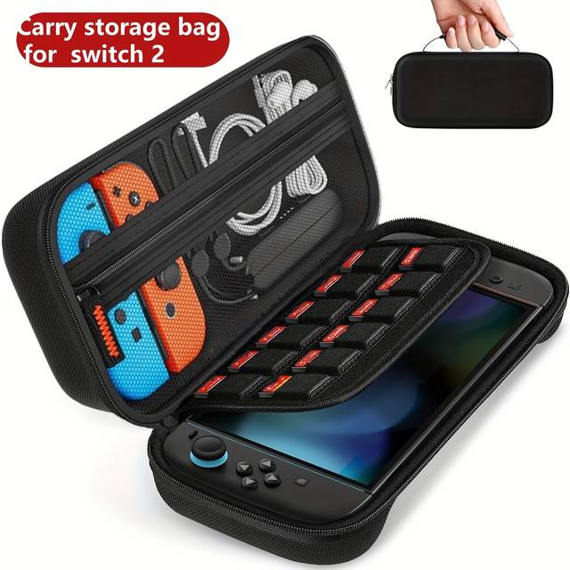 TEMU Carrying Case For Switch 2 Model(2025), Portable Hard Shell Pouch Carrying Travel Game Bag For Switch 2 Accessories Holds 12 Game Cartridge (black)