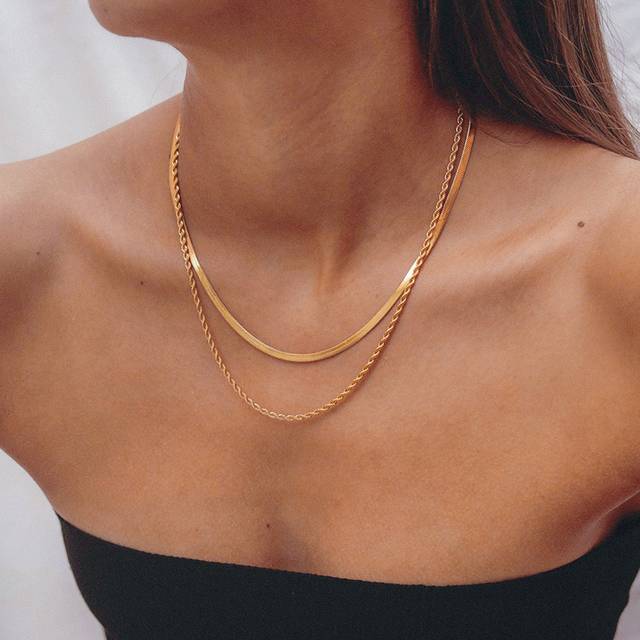 TEMU Women' Layer Snake Chain Necklace - Stainless Steel Braided Flat Link Layered Jewelry, Elegant Retro Versatile Design For & Gift , Durable Tarnish-resistant, Snake Necklace