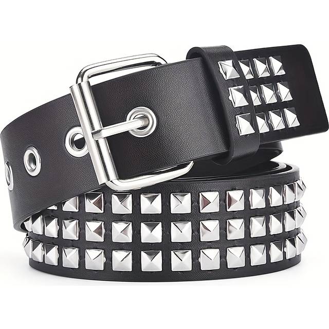 TEMU European And American Square Bead Rivet Belt Metal Pyramid Belt Punk Hardware Jeans Belt Daily Accessories
