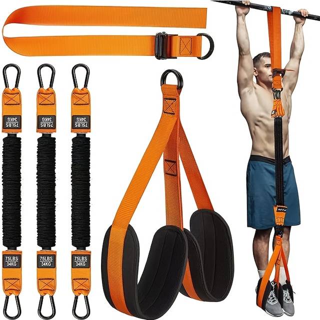 TEMU 5pcs Pull-up Assist Belt Set, Adjustable Weight Size, Heavy-duty Resistance Bands With Adjustable Resistance - Latex Fiber, Knee And Foot Support For Strength Training 5pcs