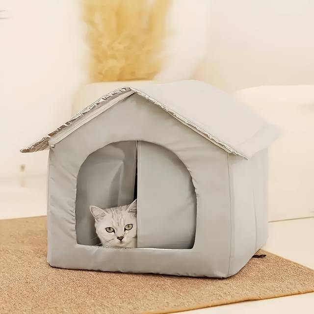 TEMU Nest House Winter Warm Love Nest Cold Resistant Large Space Closed Cat Tent Dog Nest Dog House Cat House Stray Outdoor Shelter Universal Bite Resistant Grey
