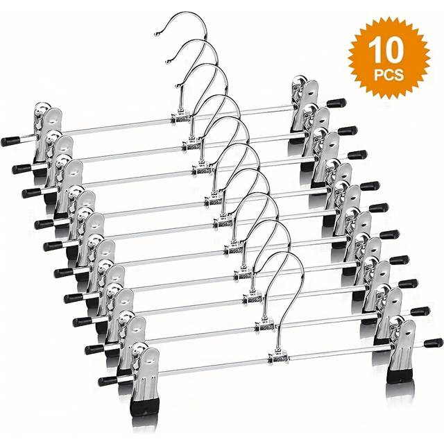 TEMU [10pcs Adjustable Metal Clothes Hangers] 10pcs Adjustable Non-slip Metal Pants Hangers, Skirt, Jeans, And Jacket Clothes Hangers, Polished , For Retail Display