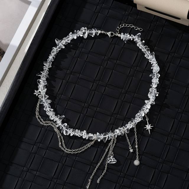 TEMU 1pc Women's Fashion Pendant Necklace, Creative Irregular Stone Bead Star Flower Sun Dangle Collarbone Chain Tassel Necklace, Party Banquet Music Festival Jewelry Accessory