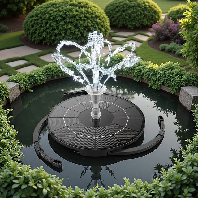 TEMU Circular Split Solar Fountain Pump Outdoor Diy Solar Bird Bath Fountain With Multiple Nozzles, Solar Fountain, Suitable For Gardens, , Fish Tanks, Aquariums, Squares