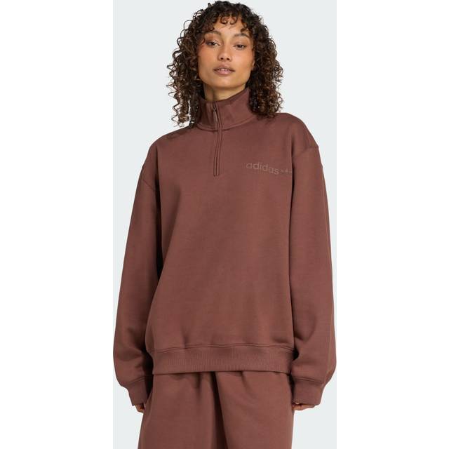 adidas Originals Essential Linear 1/4 Zip Top - Brown - Womens - S