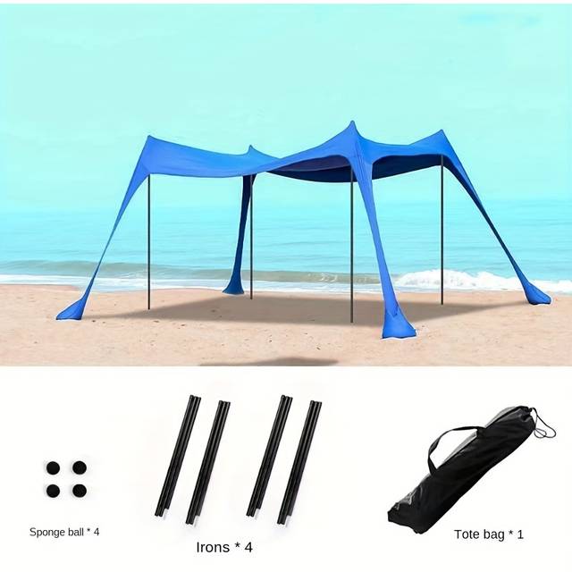 TEMU 4-person Beach Canopy Tent With Sand Anchors & Carry Bag - Uv Protection Sun Shelter For Camping, Fishing, Park - Durable Outdoor Shade Structure, Beach Tent Sun Shelter, Sturdy Pole Support
