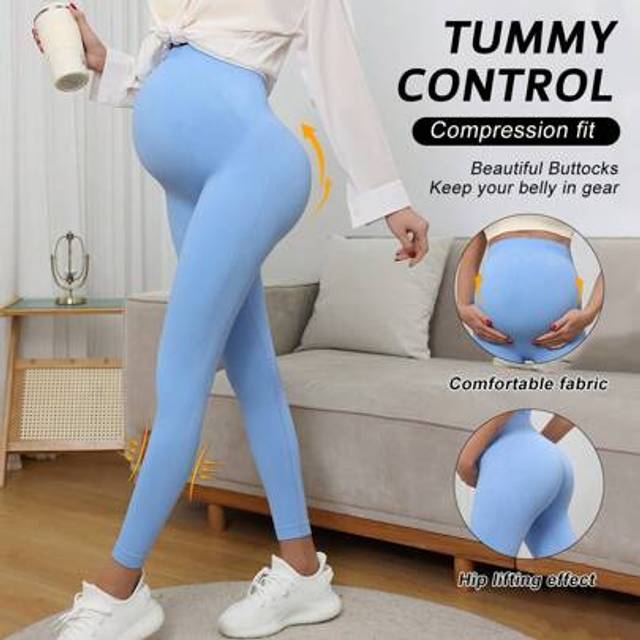 SHEIN Pregnant Women Seamless High Waist Elastic Solid Color Leggings, Suitable For Casual Daily Wear