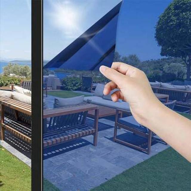 SHEIN One Way Window Privacy Film Daytime Reflective Mirror Window Tint Self Adhesive Anti Glare UV Blocking Window Sticker For Home Office, Blue Silver