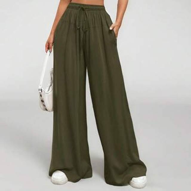 SHEIN Women Spring/Summer Casual Solid Color Drawstring Wide Leg Pants,Cargo Pants
