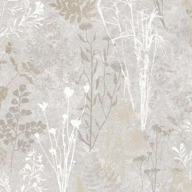 Superfresco Easy Organics Floral Metallic Wallpaper - Grey (1,000cm L X 52cm W)