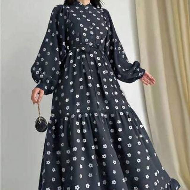 SHEIN Women&#39;s Elegant Mini Ditsy Floral Lantern Sleeve Arabian Dress, Modest