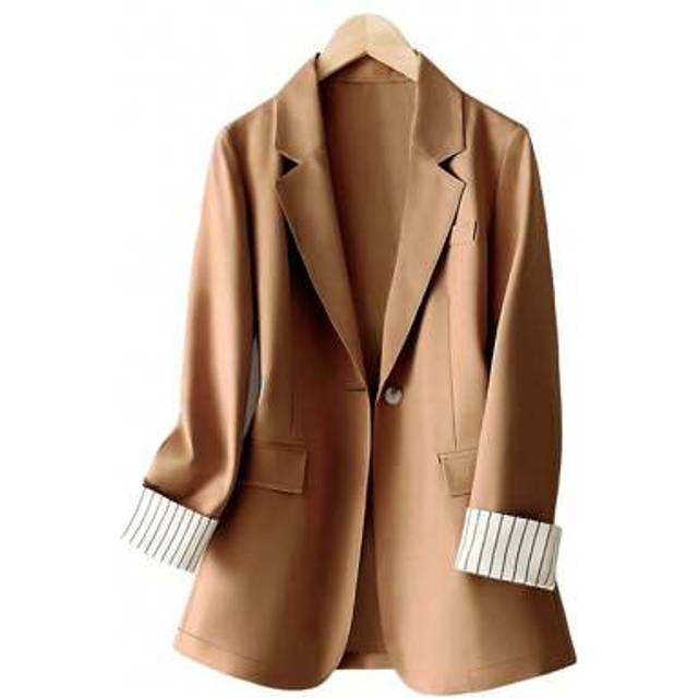 SHEIN Women&#39;s Cuff Striped Patchwork One Button Regular Blazer