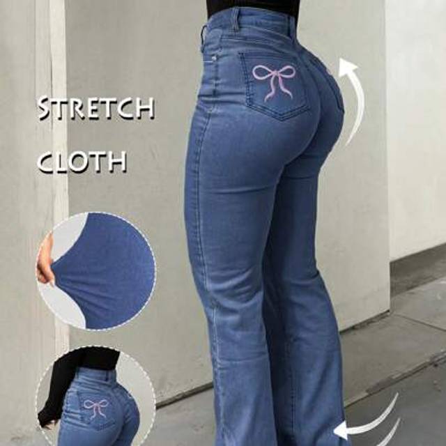 SHEIN Bootcut Women Jeans Solid Color High Slim Fit Waist Stretch Casual Versatile