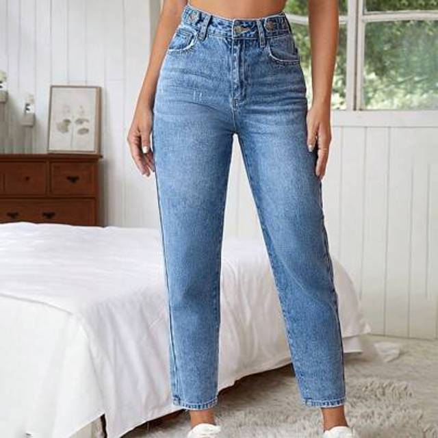 SHEIN High Waist Cat Scratch Mom Fit Jeans