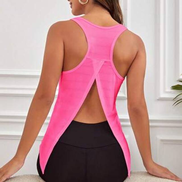 SHEIN Women Solid Color V-Neck Backless Split Hem Casual Fitness Sports Camisole