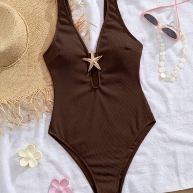Swim Vcay Women&#39;s New One-Piece Swimsuit, Circular Cut Criss-Cross Design With Starfish Metal Decor, Tummy Control