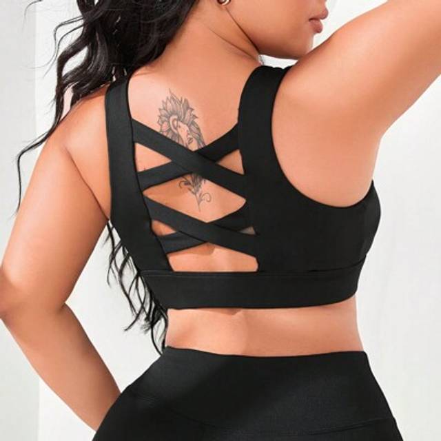 SHEIN Plus Solid Crisscross Backless Sports Bra