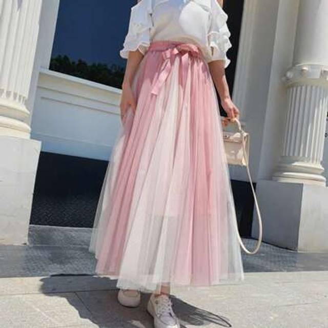 SHEIN Europe And The United States Elegant Woman Clothing Pleats With Fashion Gauze Skirt Waist Gauze Japan And South Korea Retro A Word Lazy Casual Popular