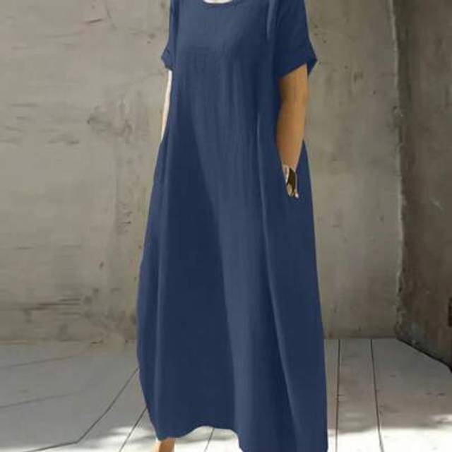 SHEIN Plus Summer Solid Color Long Loose Short Sleeved Dress