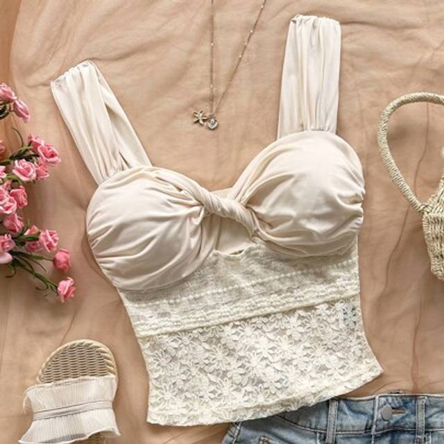 Soleia Romantic Lace-Up Sleeveless Blouse For Women, Suitable For Vacation, Music Festival, Holiday, Afternoon Tea, Boho, Crochet, Linen, Garden
