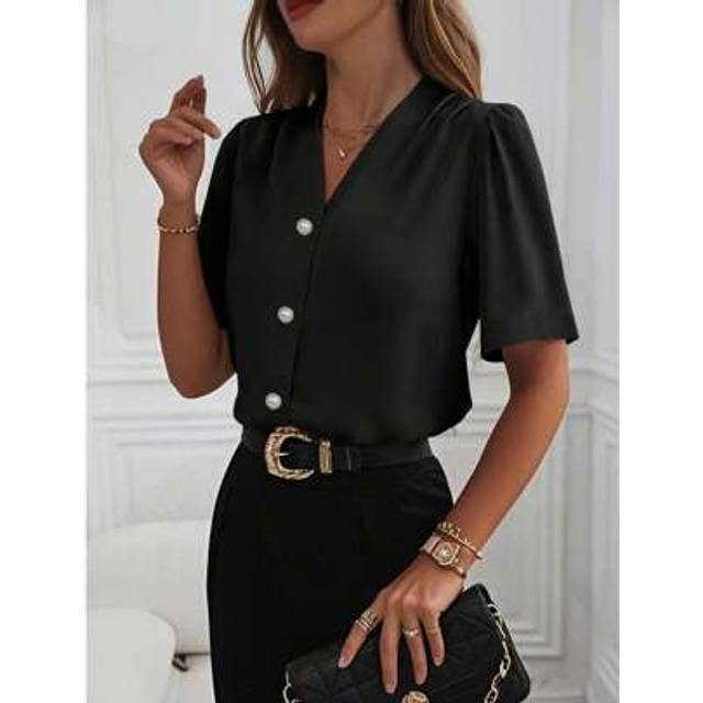 SHEIN Free Form Summer New V-Neck Women&#39;s Shirt, Autumn/Winter Women&#39;s Cardigan Blouse, Elegant Business Casual Commute Wear, Buttercup Yellow, Free Form, H
