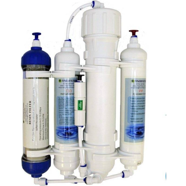 Finerfilters 4 Stage Compact Aquarium Reverse Osmosis Unit 50 GPD with Inline DI Resin Chamber for Tropical, Marine & Discus Fish