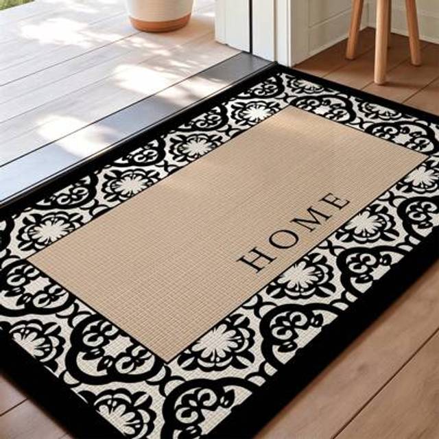 SHEIN Chenille Polyester Material Door Mat, Suitable For All Seasons, Flower Pattern, Simple Nordic Style, Anti-Slip Tpr Bottom, Doorless Design For Dirt Sc