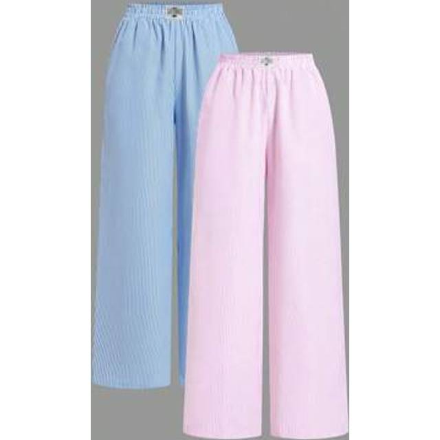 SHEIN Spring 2-Pack Large Size Women&#39;s White And Blue Striped Woven Seaside Holiday Casual Trousers