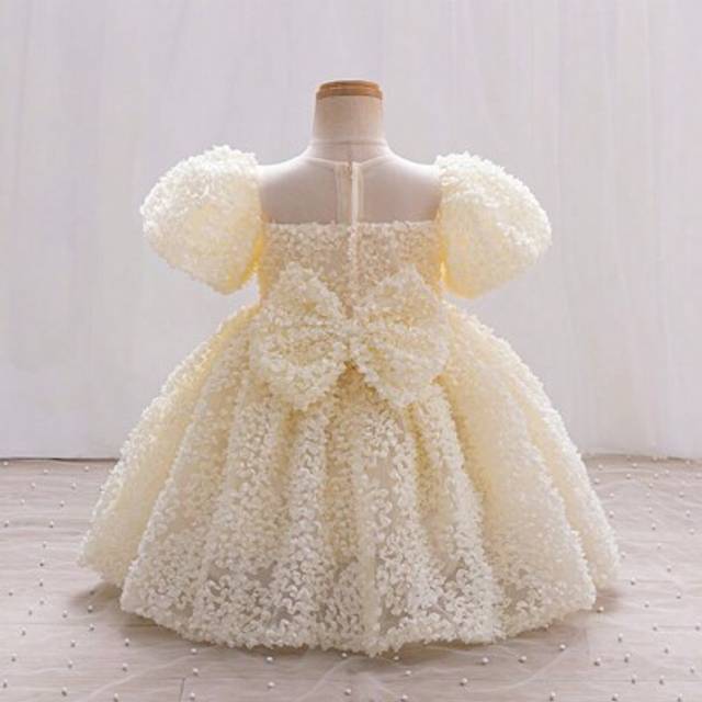 SHEIN Young Girls Champagne Color 3D Floral Flower Girl Dress, Exquisite And Beautiful, Suitable For Birthday Parties, Weddings, Stage Performances