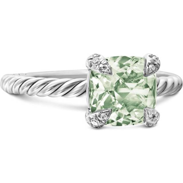 David Yurman - sterling silver Chatelaine prasiolite and diamond ring (8mm) - women - Sterling Silver/Diamond/quartz - 6.5 - Green