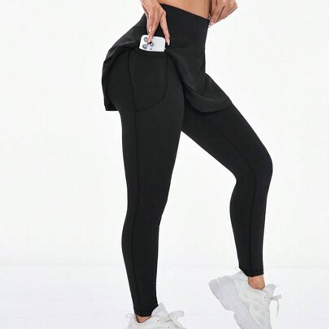 SHEIN Solid Color Two-Tone Sport Leggings
