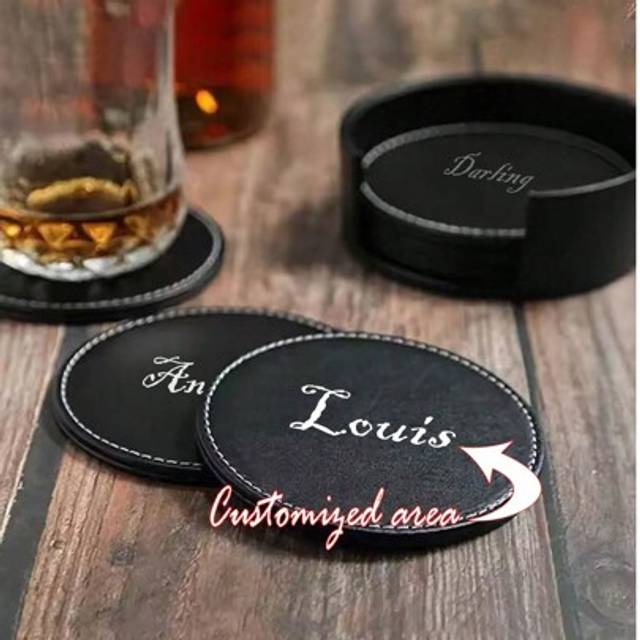 SHEIN Custom-Made Double-Sided Insulating Coasters Set PU Leather Teacups Round Non-Slip Waterproof Coasters Insulation Pads