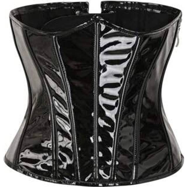 SHEIN 1pc Women&#39;s Shiny Leather Crop Top Bustier With Side Zipper, Back Strap & Waist Cincher Women Corset Belt For Dress,Waist Trainer Waist-Shaping For Wa