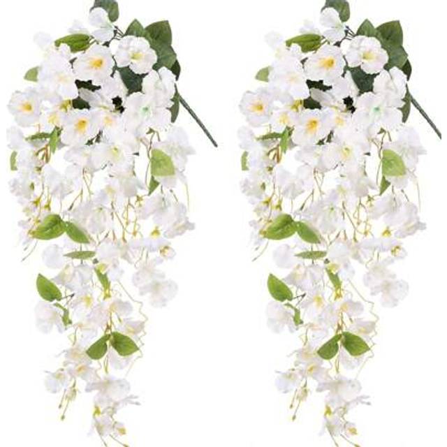 SHEIN 1Pc/2Pcs Artificial Hanging Flowers Fake Hanging Plants Faux Silk Hibiscus Long Vines UV Resistant Realistic Flowers For Basket Home Porch Outside Gar