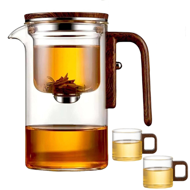 Tea Pot,Pot Magic Tea Pot,Water Separation Glass Teapot with Wooden Handle,Glass Tea Pot, Tea Pots Glass Teapot