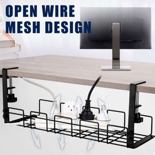 SHEIN 1pc Black Under Desk Cable Management Tray, Organizer For Wire, Cord, Power Strip, Office