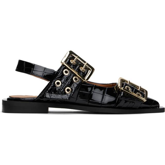 Ganni Women's Patent Croc-Effect Leather Ballerina Flats - UK 3 - Black