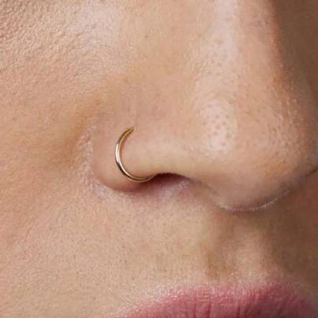 SHEIN 1 Sterling Silver S925 Nose Ring Sleeve, Small Thin Perforated Jewelry, Elegant And Minimalist, For Septal Cartilage Spiral Tragus, Gold, Silver Women