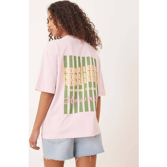 Gina Tricot-Printed oversized tee-T-shirts med tryck-Rosa-XXS-Dam