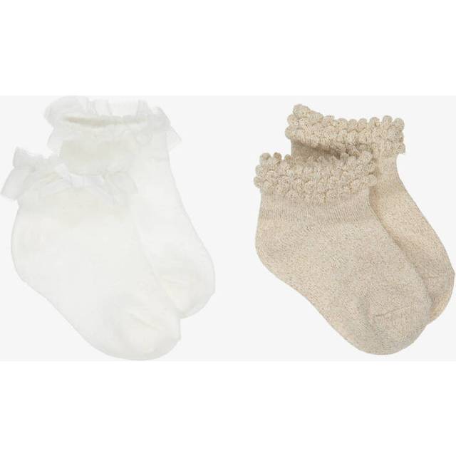 Mayoral Baby Girls Gold & Ivory Cotton Socks (2 Pack) - Gold/Ivory - 36 month