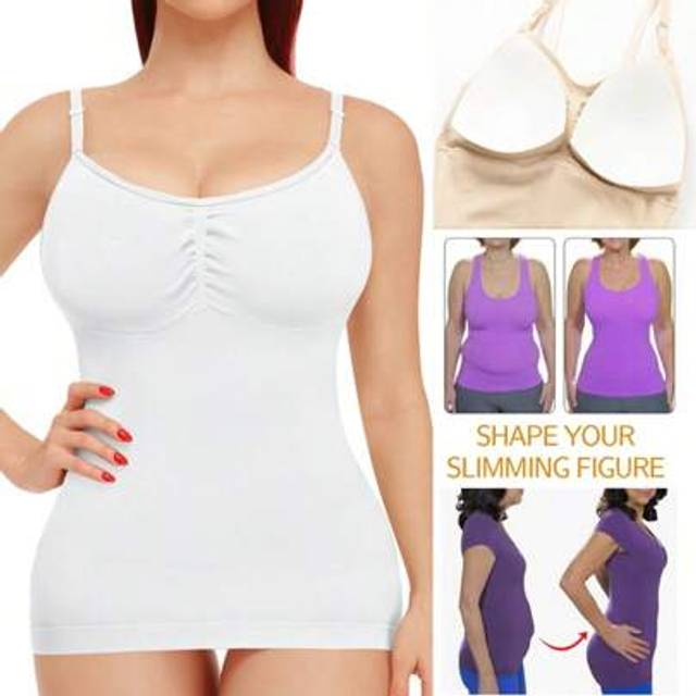 SHEIN Women Tummy Control Shapewear Tops With Built In Bra Cami Vest Compression Camisole Tank Top Padded Body Shaper Slimming Underwear