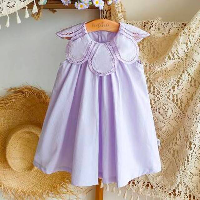 SHEIN Baby Girl Infant Toddler Newborn Spring/Summer Elegant Simple Petal Collar Sleeveless Dress
