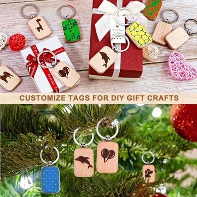SHEIN 20 Pieces Wood Keychain Blanks, Wood Key Chain Bulk, Wood Keychain Blanks For Laser Engraving And Chrismas DIY Crafts Car Accessories Bag Charm Backpa