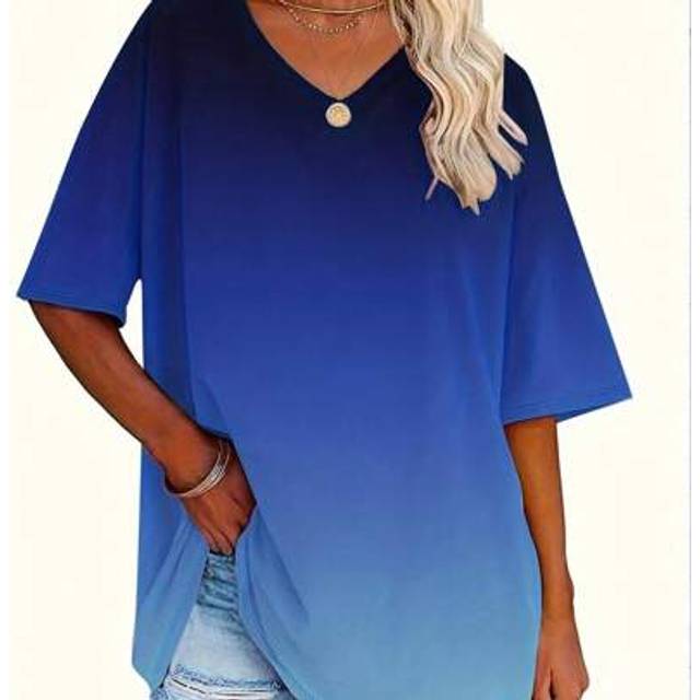Luneh Plus Size Solid Half Sleeve T-Shirt, Casual V Neck T-Shirt For Summer, Women&#39;s Plus Size Clothing Graphic Tees Women Tops