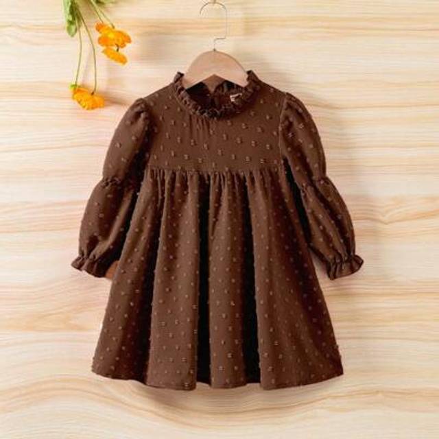 SHEIN Young Girl Solid Color Ruffle Collar Loose Long Sleeve Smock Dress, Autumn,Holiday,Summer,Travel