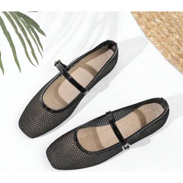 SHEIN Women&#39;s Mesh Ballet Flats, Breathable Casual Square Toe Sandals, Fashion Comfort Soft Bottom Flat Shoes