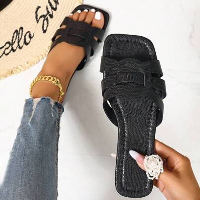 SHEIN New Spring/Summer Fashion H Style Slippers, Women Net Fabric Casual Slip-On Slides, Roman Style Sandals, Comfortable Flat Black/Beige/Brown, Blogger R